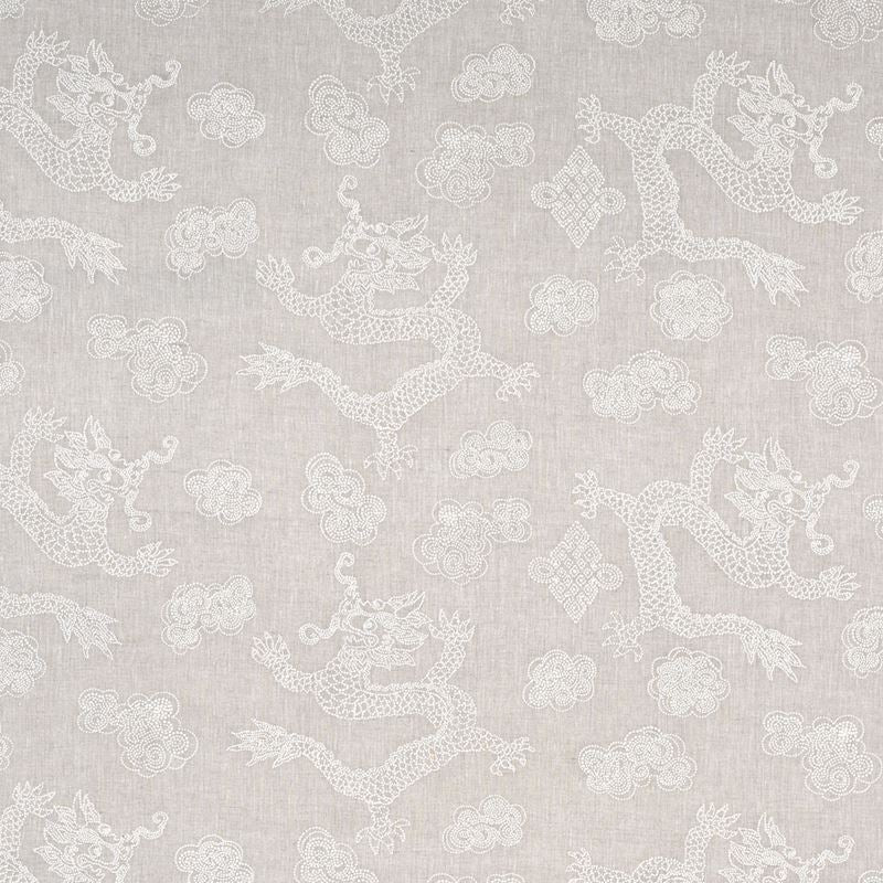 Schumacher Fabric 81551 Dragon Embroidery Ivory On Natural