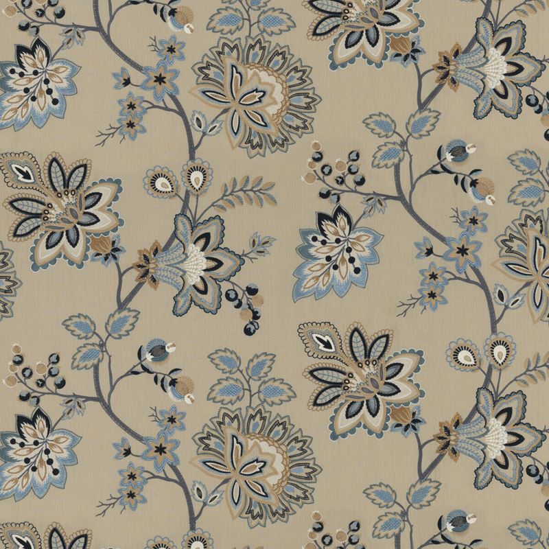 G P & J Baker Fabric BF10924.1 Burford Embroidery Blue
