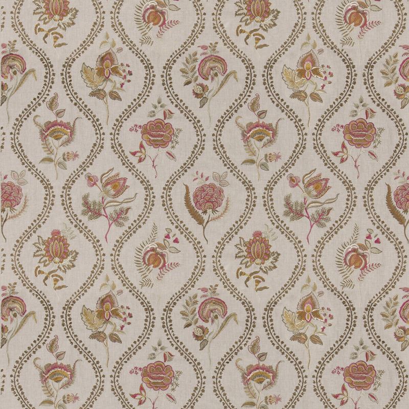 G P & J Baker Fabric BF11025.3 Burford Embroidery Red/Bronze