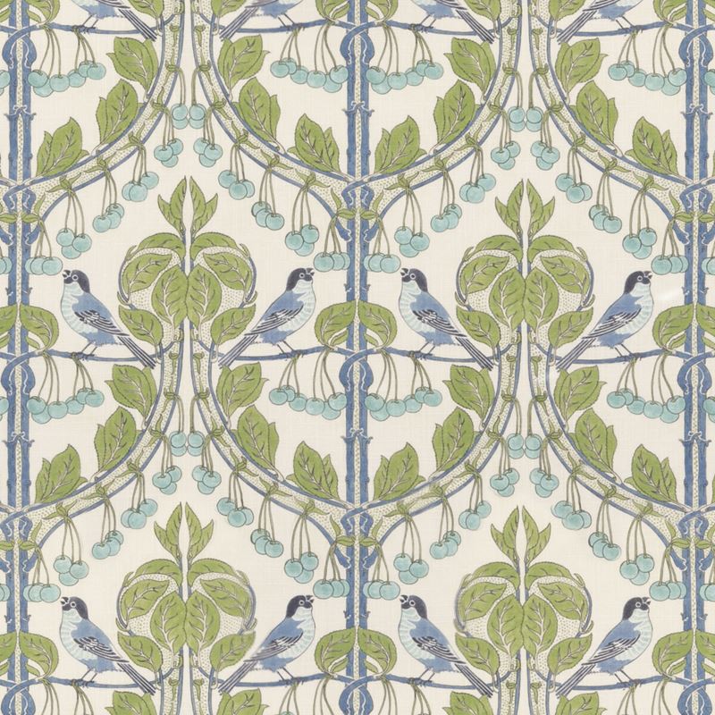 G P & J Baker Fabric BP10993.1 Birds & Cherries Green/Blue