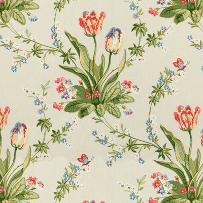 Brunschwig & Fils Fabric BR-71071.05 Reveillon Tulips Glazed Chintz Rose On White