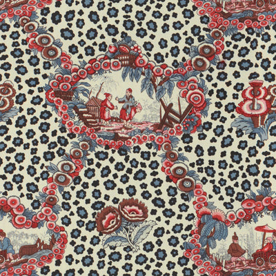 Brunschwig & Fils Fabric BR-79227.01 Chinese Leopard Toile Shades Of Red & Blue