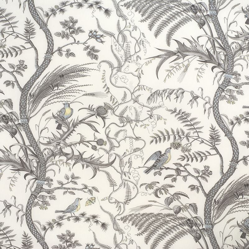 Brunschwig & Fils Fabric BR-79431.11 Bird and Thistle Cotton Print Gray