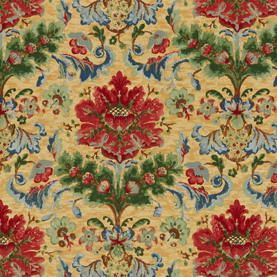 Brunschwig & Fils Fabric BR-79574.335 Windsor Damask Cotton & Linen Print Red On Topaz