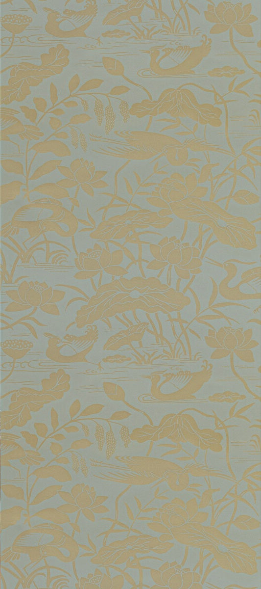 G P & J Baker Wallpaper BW45089.5 Heron & Lotus Flower Eucalyptus
