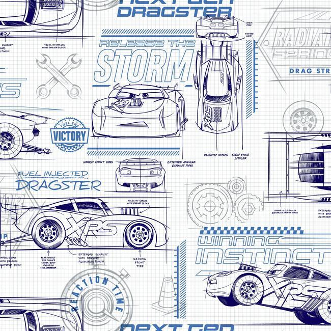 York Wallpaper DI0916 Disney and Pixar Cars Schematic