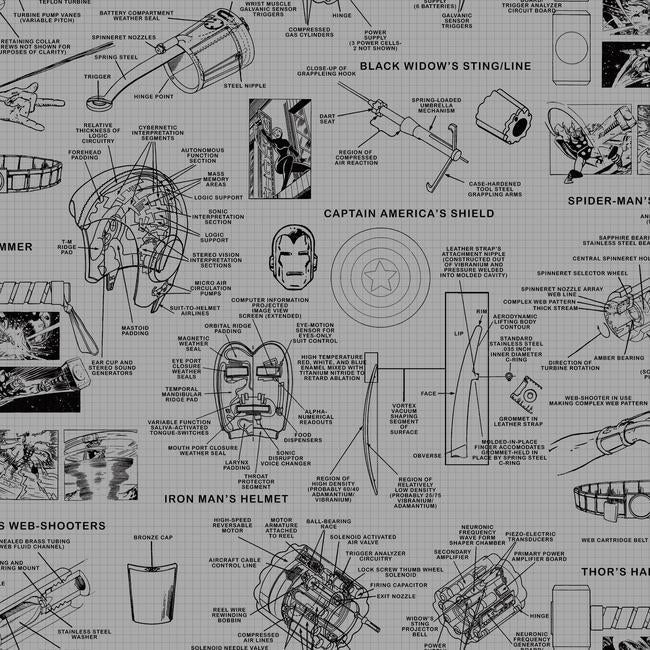 York Wallpaper DI0936 Marvels Heroes Schematics