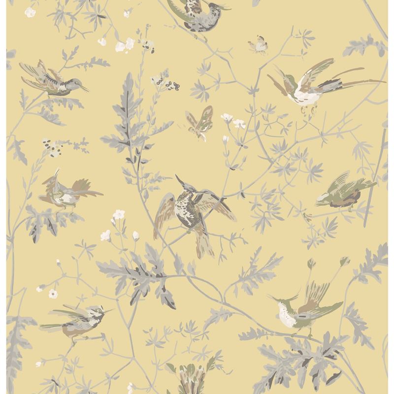 Cole & Son Fabric F111/1001.CS Hummingbirds Gld/Sft Grey