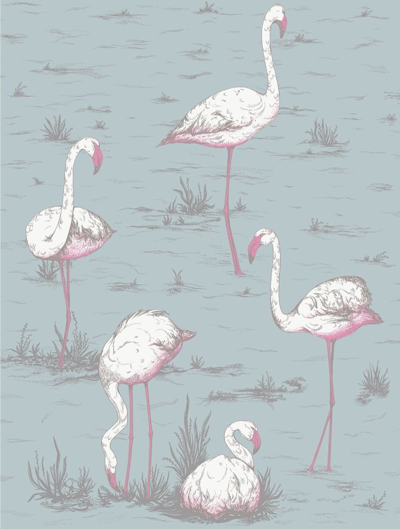 Cole & Son Fabric F111/3010L.CS Flamingos Wht/Fuch On Sfoam