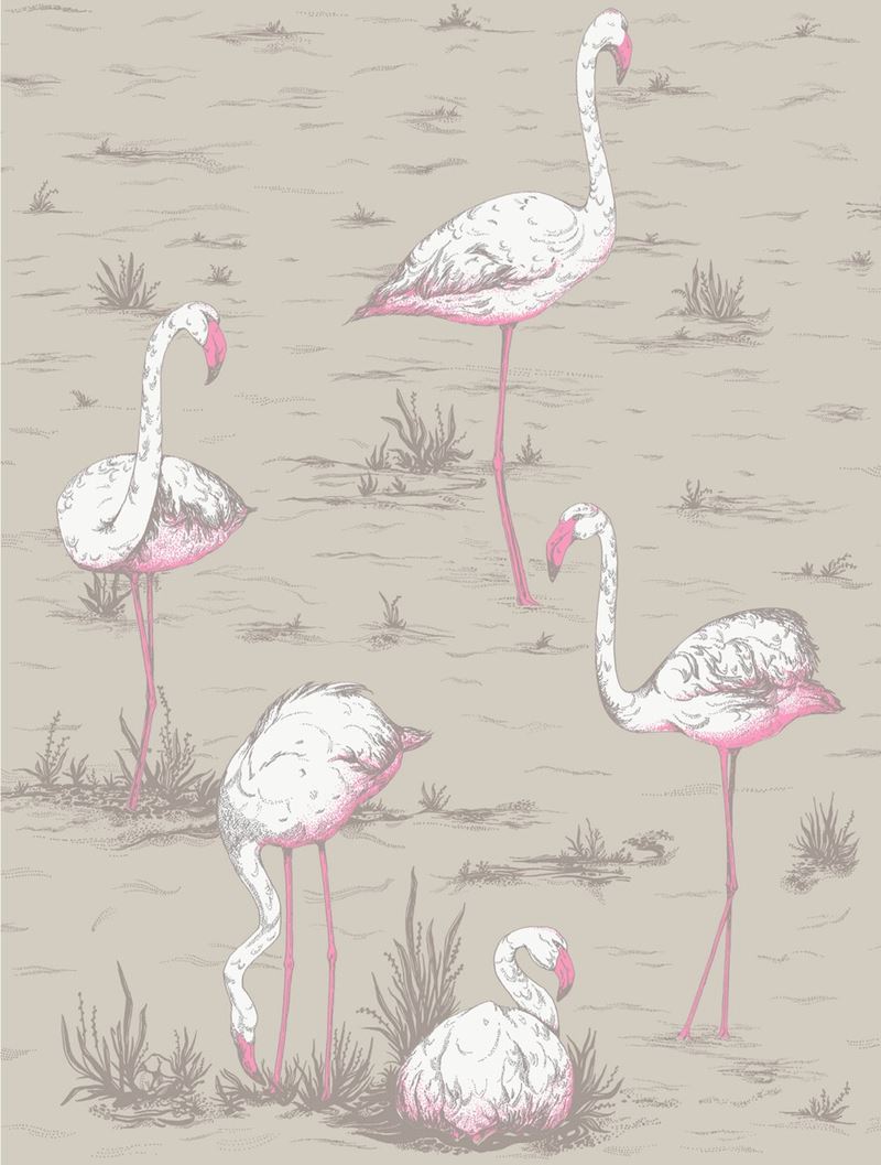 Cole & Son Fabric F111/3011L.CS Flamingos Wht/Fuch On Tup