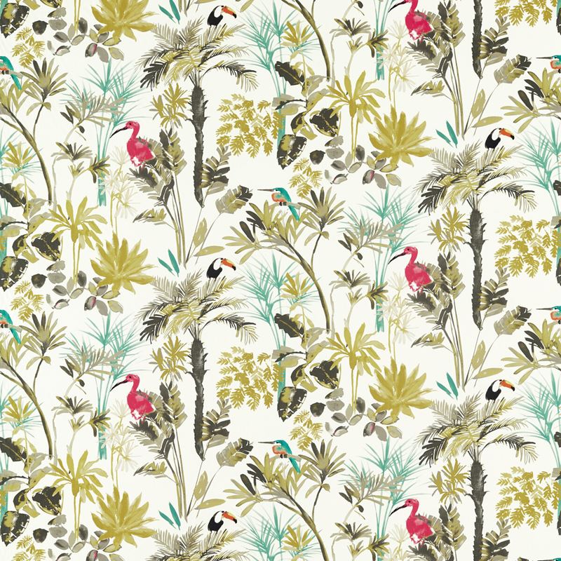 Clarke and Clarke Fabric F1518-1 Palm Charcoal/Citron
