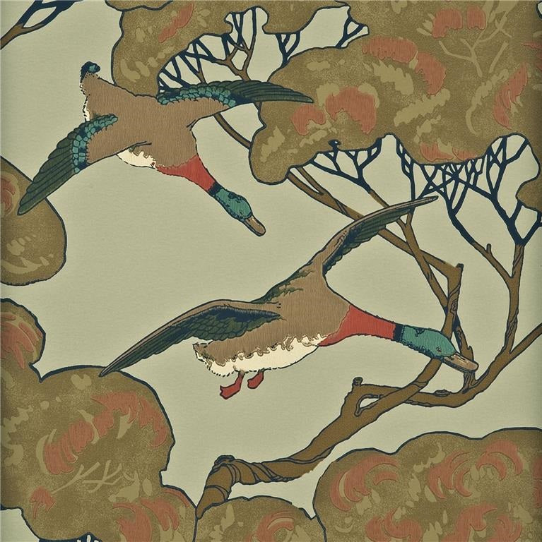 Mulberry Wallpaper FG066.H22 Flying Ducks Sky/Moss