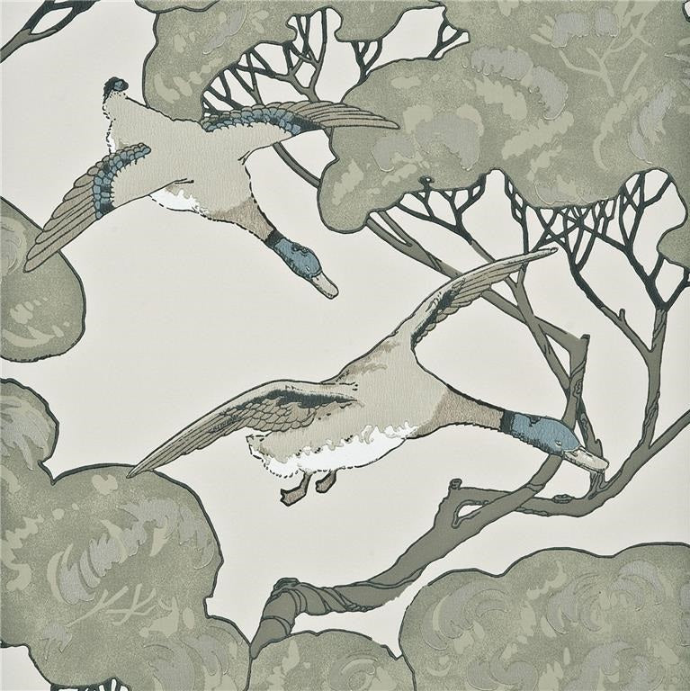Mulberry Wallpaper FG066.J80 Flying Ducks Silver/Taupe