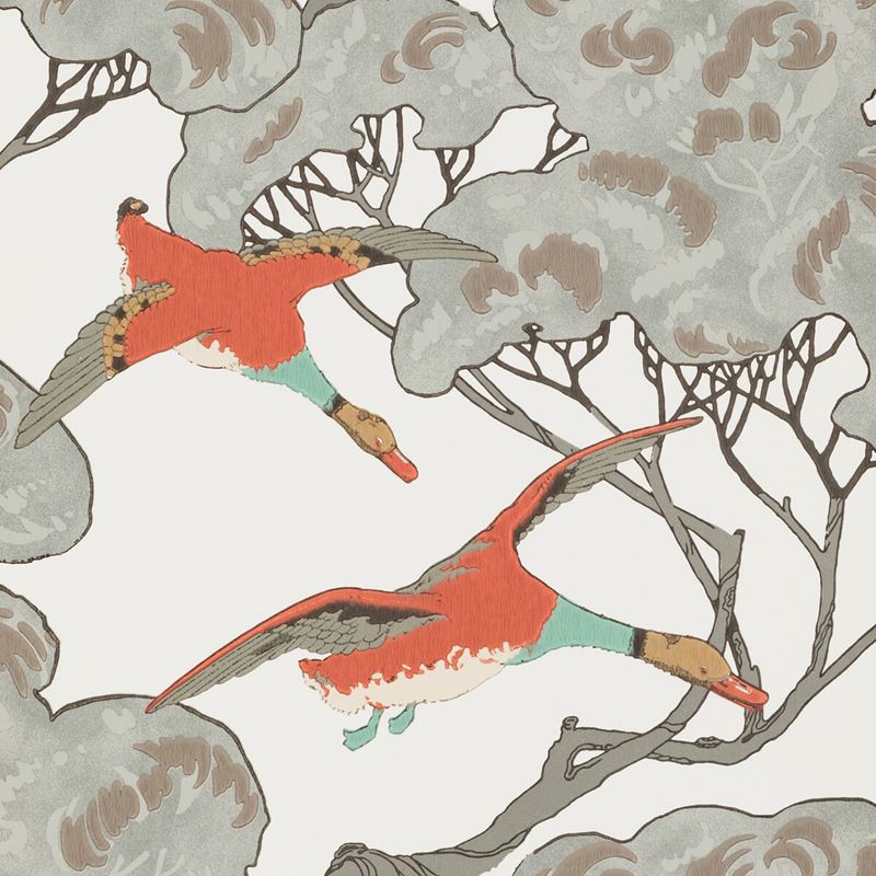 Mulberry Wallpaper FG090.J87 Flying Ducks Coral/Clay