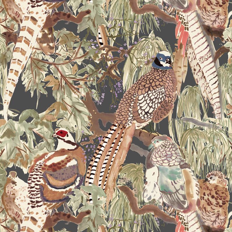 Mulberry Wallpaper FG101.A101 Game Birds Charcoal