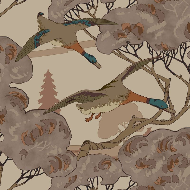 Mulberry Wallpaper FG102.H113 Grand Flying Ducks Plum