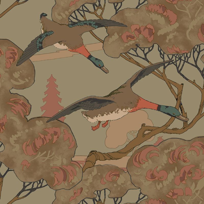 Mulberry Wallpaper FG102.S108 Grand Flying Ducks Sage