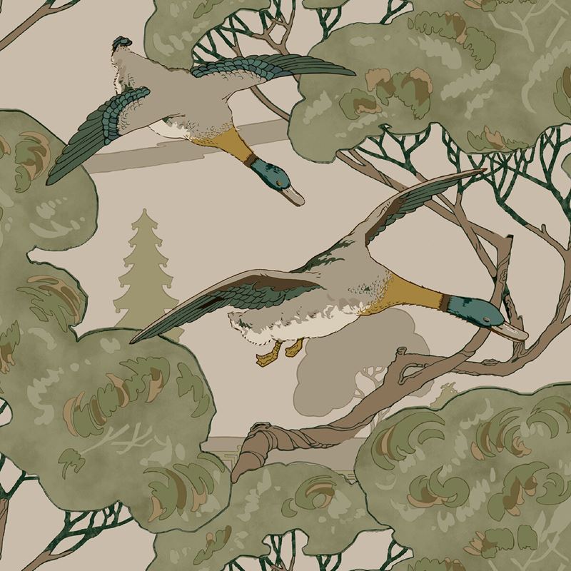 Mulberry Wallpaper FG102.S16 Grand Flying Ducks Emerald