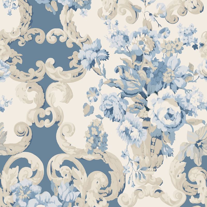 Mulberry Wallpaper FG103.H101 Floral Rococo Blue