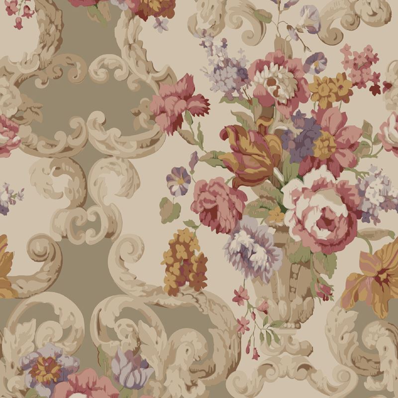 Mulberry Wallpaper FG103.V54 Floral Rococo Red/Plum