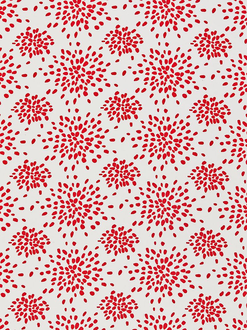 Scalamandre Fabric HN 000RF1020 Fireworks Cotton Print Red On White