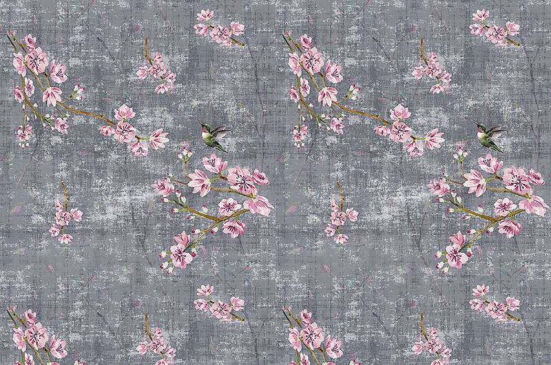 Scalamandre Fabric N4 1039BL10 Blossom Fantasia - Sheer Charcoal
