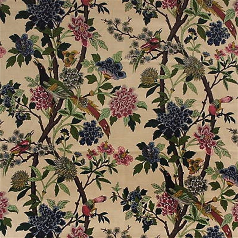 G P & J Baker Fabric R1355.3 Hydrangea Bird Rose/Biscuit