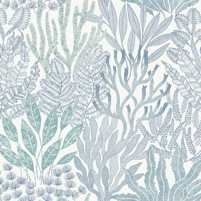 York RT7804 Blue & Aqua Coral Leaves Wallpaper