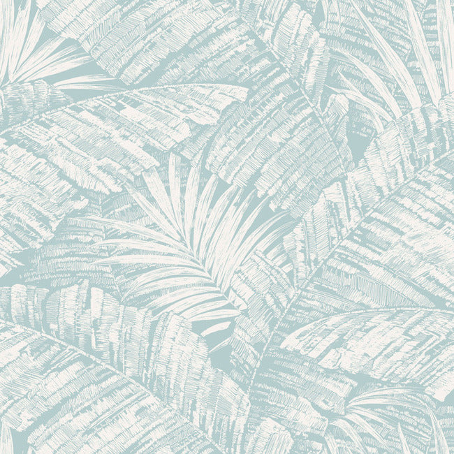 York RT7925 White & Blue Palm Cove Toile Wallpaper