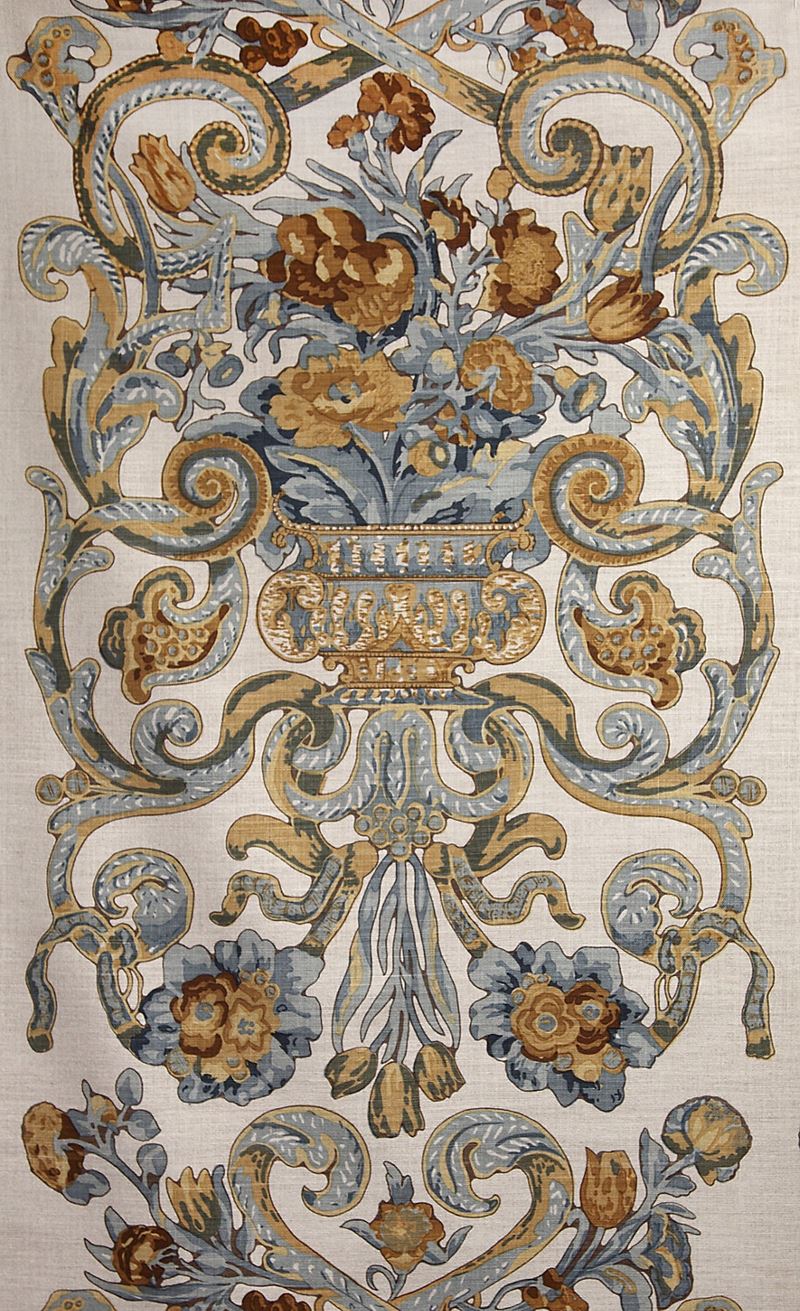 Scalamandre Fabric SC 000216136M Baroque Floral Canvas Multi Blue & Oakwood