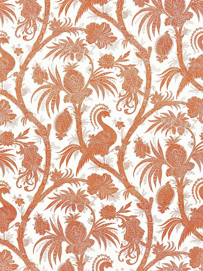 Scalamandre Fabric SC 000416575 Balinese Peacock Linen Print Mandarin