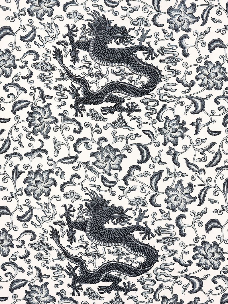 Scalamandre Fabric SC 000516558 Chi'en Dragon Linen Print Charcoal