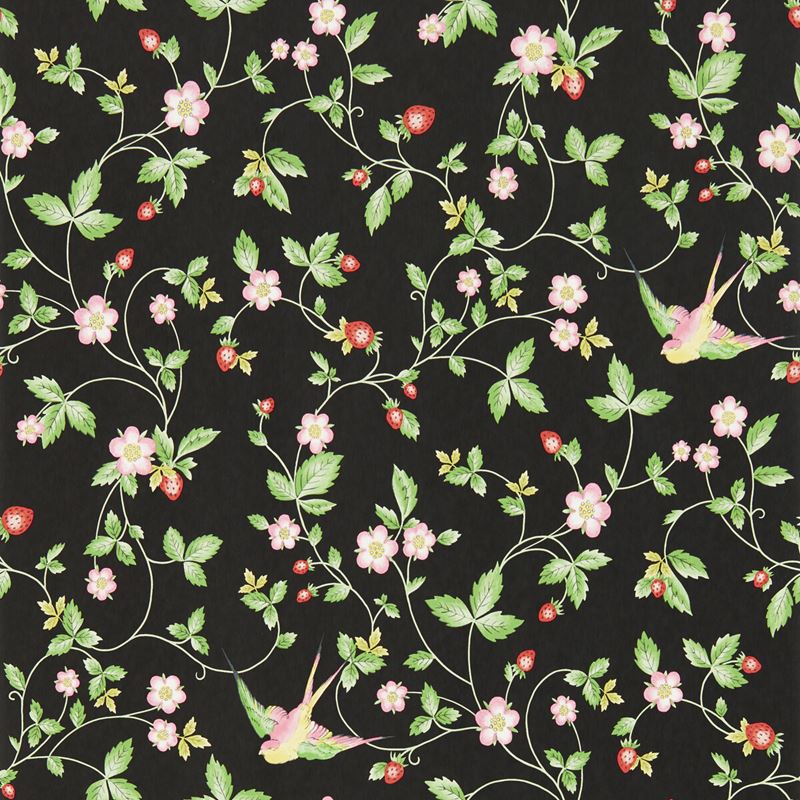 Clarke and Clarke Wallpaper W0135-4 Wild Strawberry Wp Noir