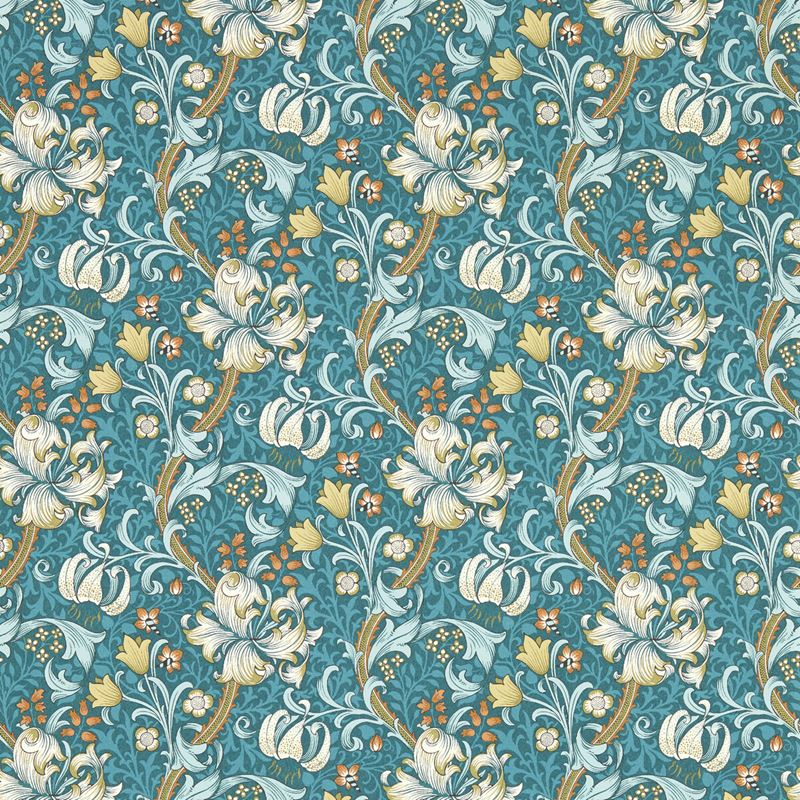 Clarke and Clarke Wallpaper W0174-3 Golden Lily Teal Wp
